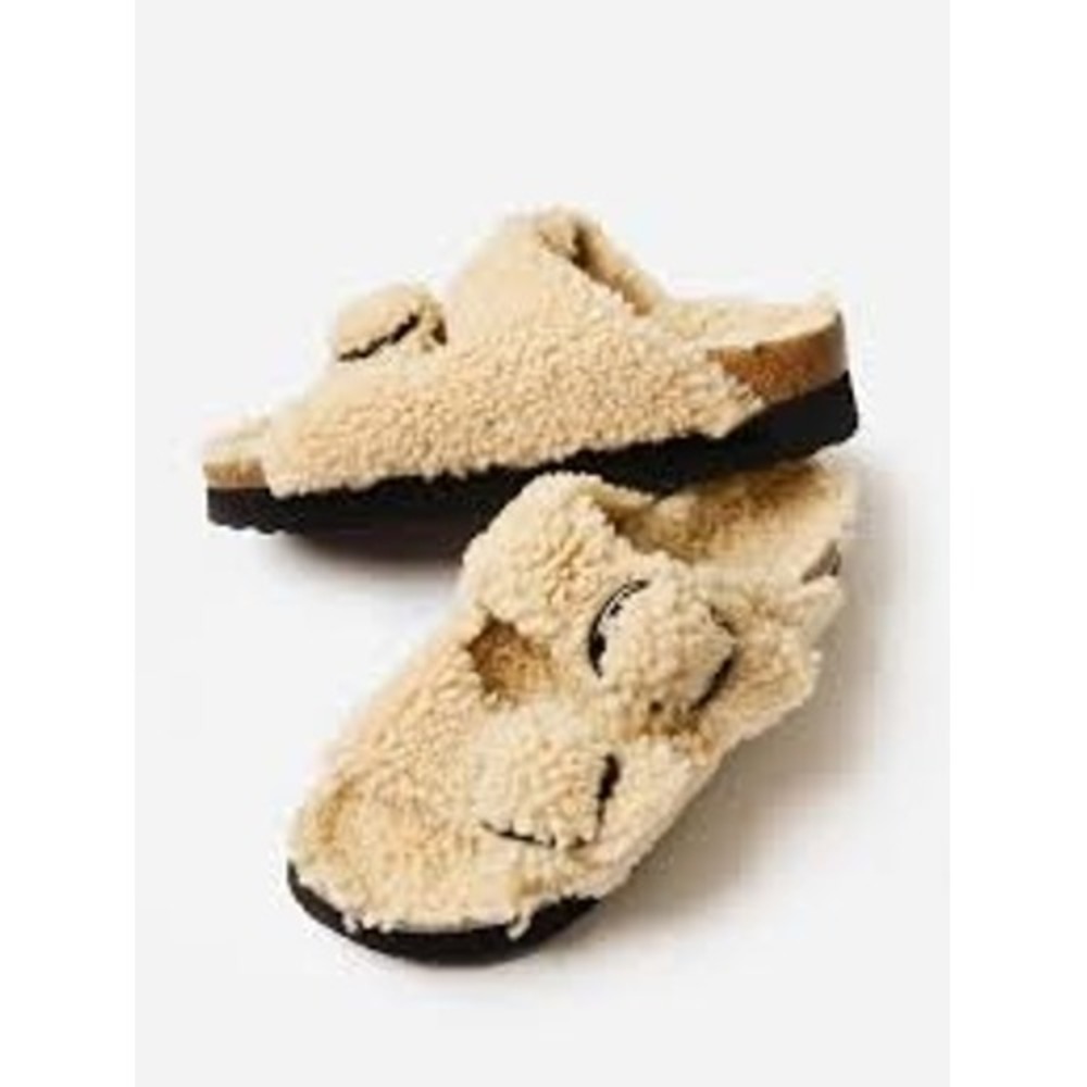 Papillio Women Sandals 39 Cream Arizona Teddy Shearling Platform Slide Cozy